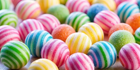 Colorful sugared candy balls creating a pastel striped confectionery delight , sweet, colorful, candy, dessert, pastel