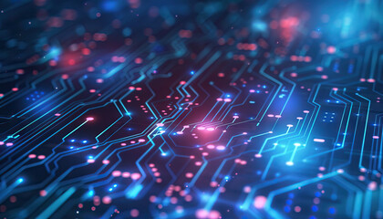 Fototapeta premium Abstract Circuit Board Rendering: Blue and Pink Pathways