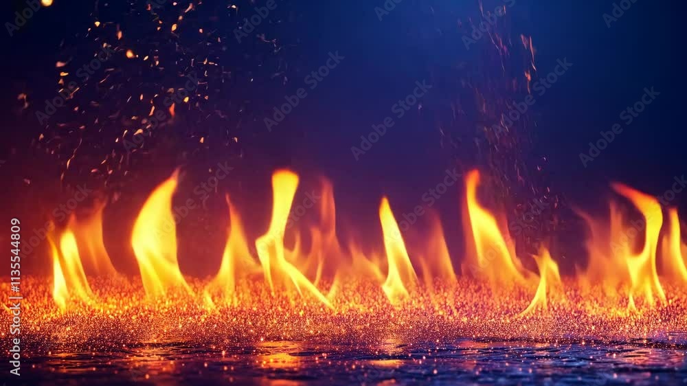 Poster flames dance across a dark surface, creating an intense and captivating display of fire and light