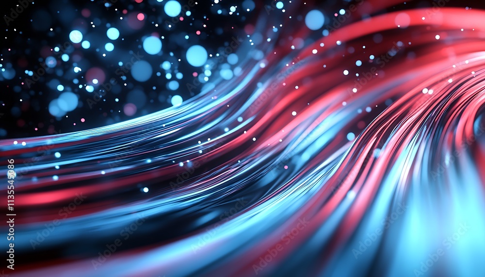 Poster futuristic abstract blue and red light waves and bokeh background design : generative ai