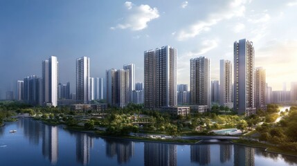 Modern Cityscape: Architectural Marvel by the Lake