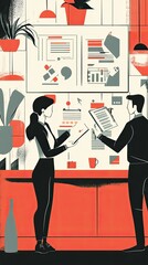 Colleagues Review Documents and Business Charts Together