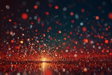 Fototapeta premium background illustration of small particles that sparkle with bokeh or blur effect, small pixels that fly irregularly make it amazing to look at. the overall color is shiny red.
