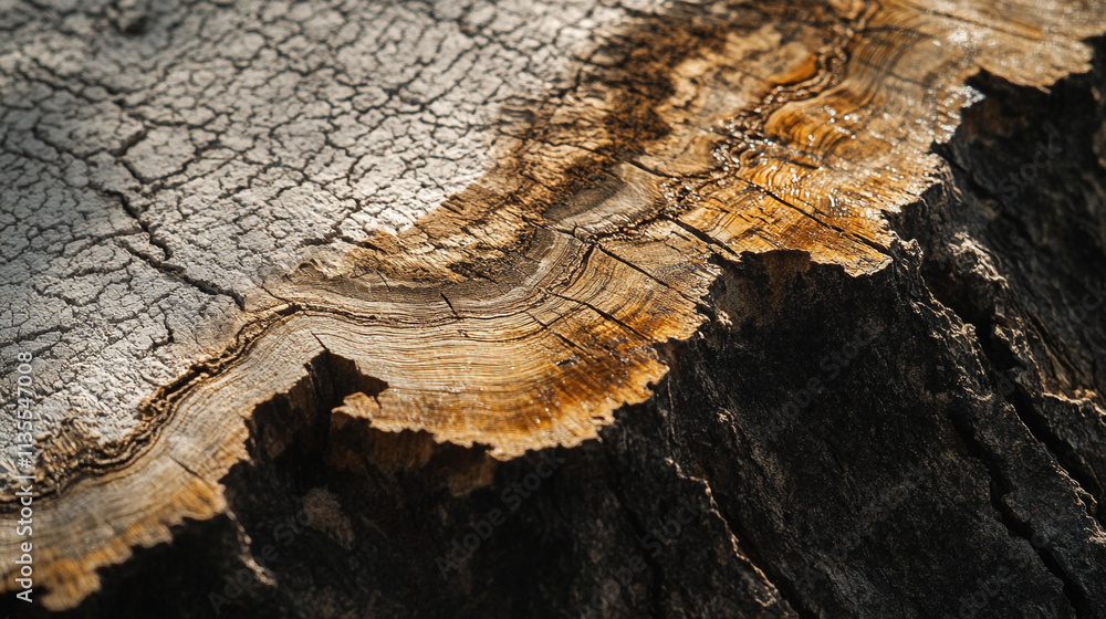 Poster detailed close-up of tree bark showcasing intricate textures and natural patterns