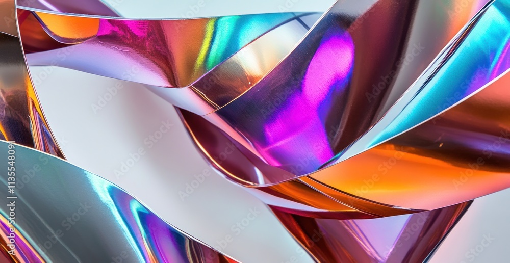 Poster abstract iridescent ribbons swirl in dynamic composition.