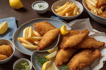 A Plate Of Crispy Fried Fish And Golden Chips Served With Tartar Sauce And A Slice Of Lemon