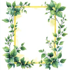 Fototapeta premium A yellow rectangular blank frame with green vines on the four corners