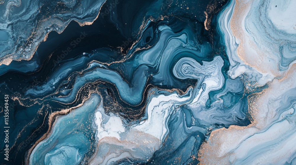 Poster abstract blue and white swirls create a mesmerizing ocean-like effect in fluid art