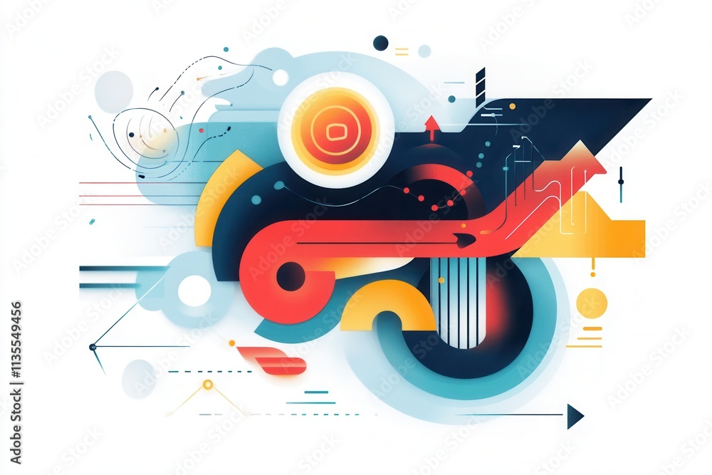 Poster abstract marketing dynamics with colorful arrows and graphs