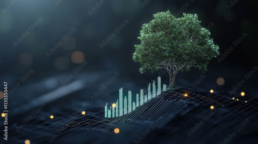 Aufkleber abstract representation of growth with a tree and digital graph illustrating concept of sustainabili