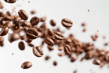 Obraz premium Dynamic Flow of Coffee Beans Captured in Mid Air for Unique and Captivating Visual Experience Representing the Art of Coffee Brewing and Enjoyment