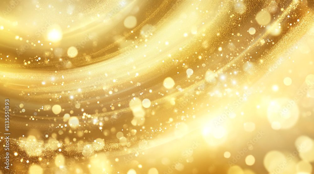 Poster glittering golden abstract background with swirling light and shimmering sparkles