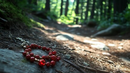 Colorful bracelet on a forest path