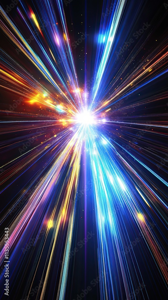 Poster abstract colorful light rays exploding from center