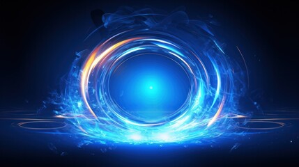 A glowing blue vortex portal with swirling energy and neon highlights, creating a dynamic and ethereal effect