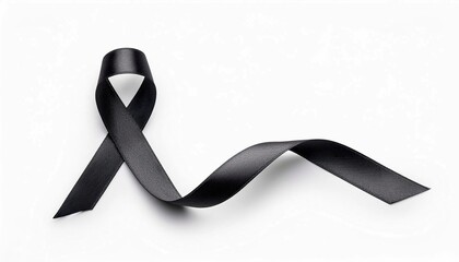 Black ribbon isolated on white, symbolizing for Mourning, awareness, support, fashion statement, political protest, memorial event and hope



