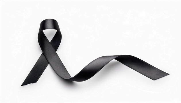 Black ribbon isolated on white, symbolizing for Mourning, awareness, support, fashion statement, political protest, memorial event and hope




