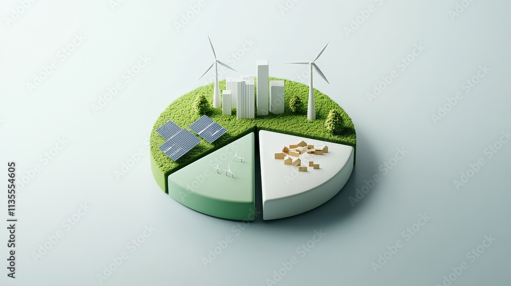 Poster sustainable energy concept with renewable resources and eco-friendly elements in a modern graphic de