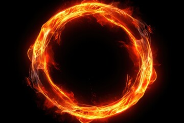 A vibrant ring of fiery orange and red flames encircling a dark center, creating a dramatic and intense visual effect