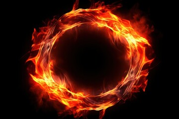 A vibrant ring of fiery orange and red flames encircling a dark center, creating a dramatic and intense visual effect