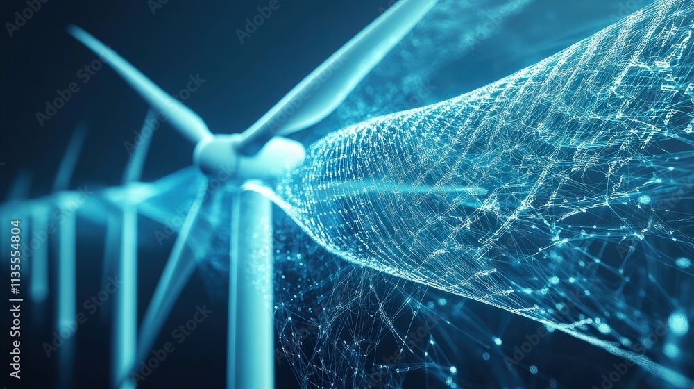 Poster Conceptual Image of Wind Turbines with Digital Connections Representing the Future of Renewable Energy and Sustainable Technology Innovations