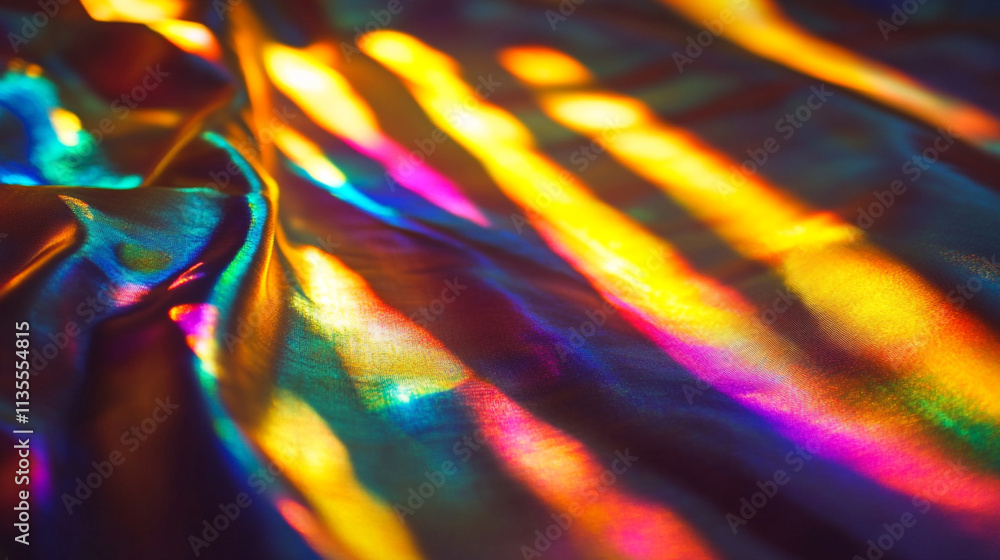 Aufkleber colorful reflections on shiny fabric create a mesmerizing visual display in bright light