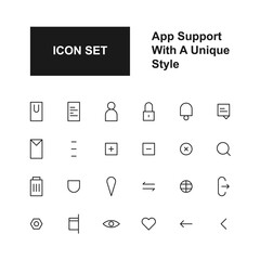 Collection of application support icons in a unique style