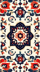 Abstract Red Blue Floral Textile Design