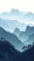 Serene Blue Mountainscape A Misty Distant View