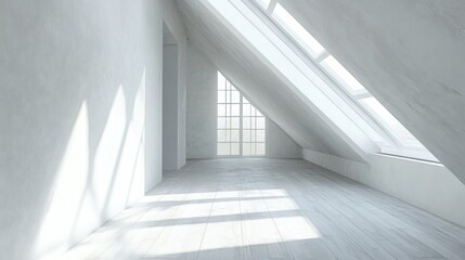 Obraz premium Sunlit Attic Room: Minimalist White Interior Design