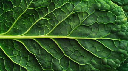 Naklejka premium Fresh green kale leaf showcasing intricate texture and vibrant color in natural light