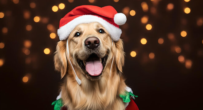 golden retriever in santa hat