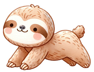 Obraz premium Funny Sloth Yoga Poses Watercolor Cute Baby Sloth