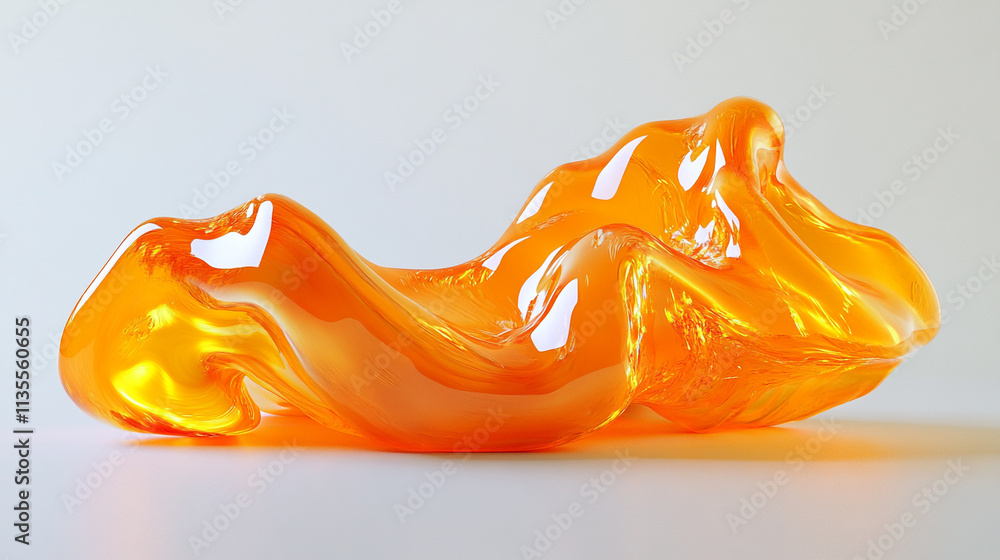 Poster unique orange gel-like substance with glossy texture and flowing shape on a neutral background