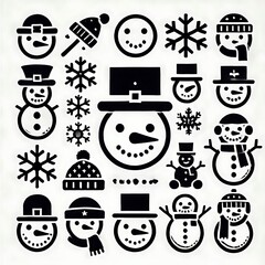 Snowman logo vector Set, Snowman vector illustration, Snowman silhouette vector black and white