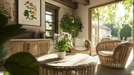 Serene Sunlit Patio: A Tranquil Wicker Haven