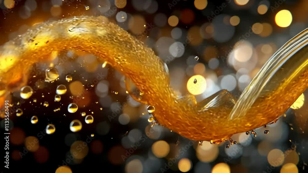 Aufkleber golden liquid swirls against a sparkling background in an abstract display of motion and light