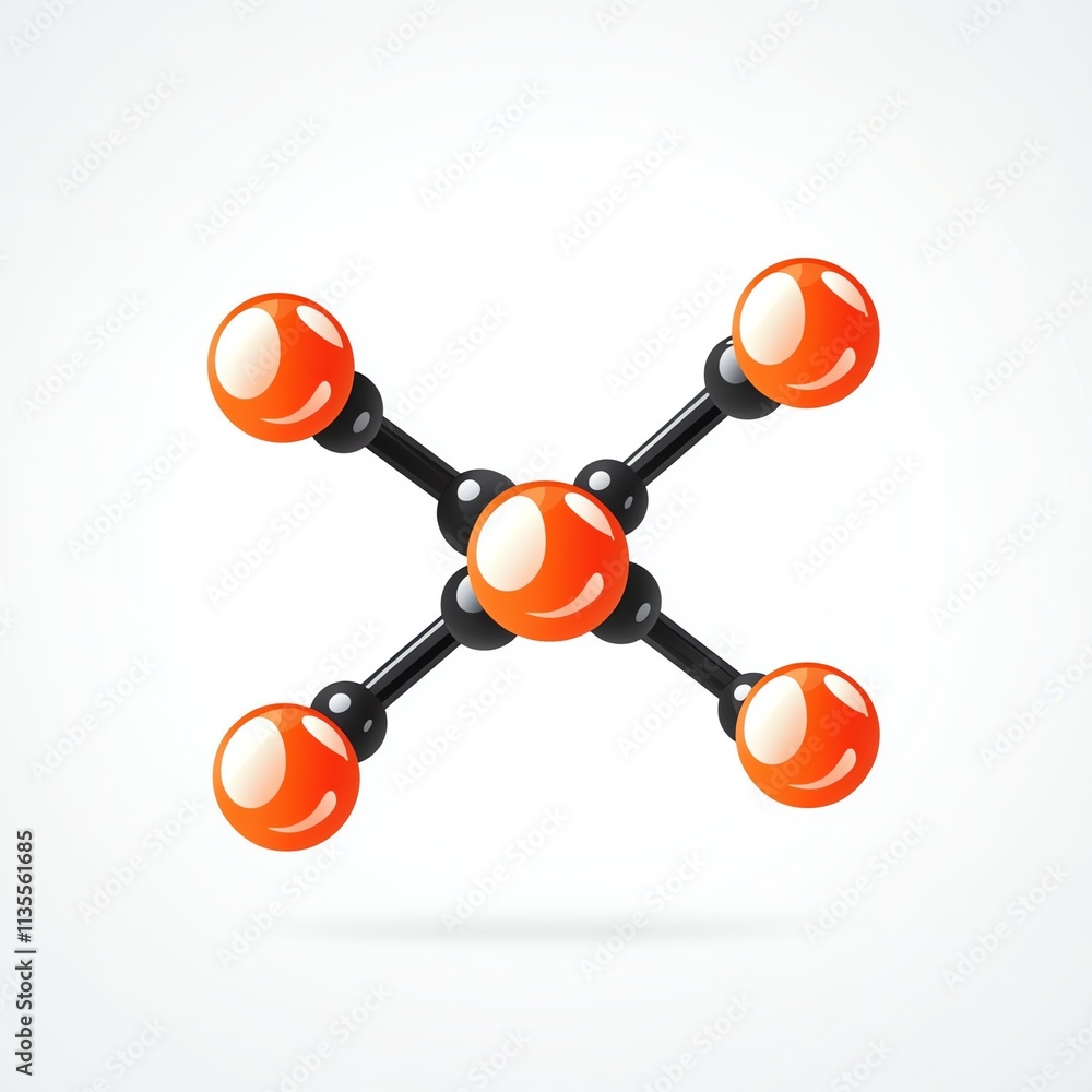 Poster a stylized molecular structure with black and orange spheres representing atoms and bonds.