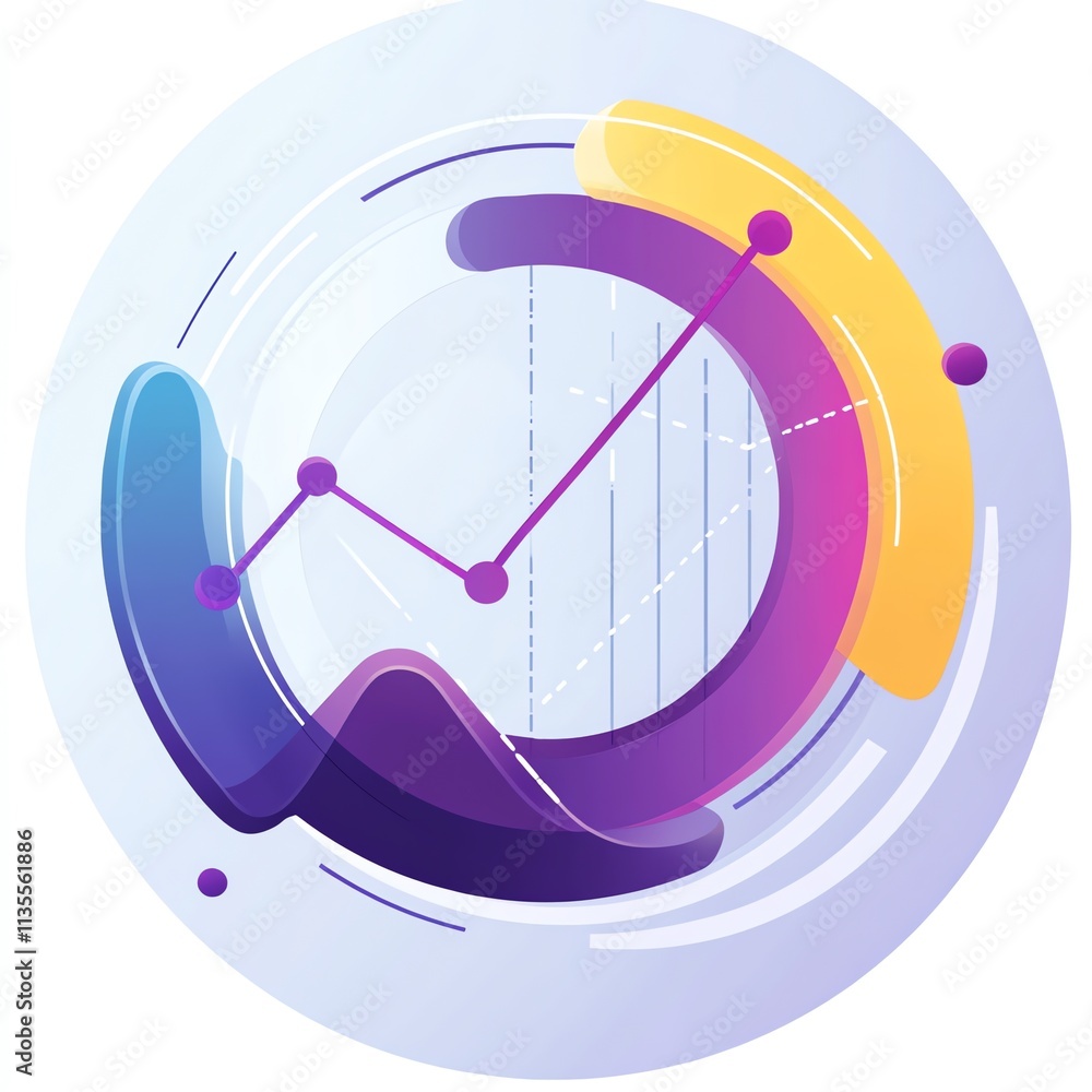 Poster Abstract graphic representing data analysis with a circular design and line graph elements.