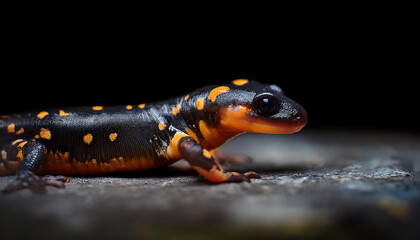 Obraz premium Enchanting Close-Up of a Vibrant Salamander on a Dark Background
