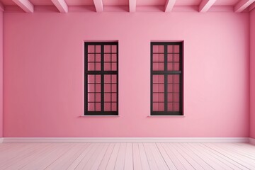 Empty home interior, minimalist black window, Bubblegum Pink wall background