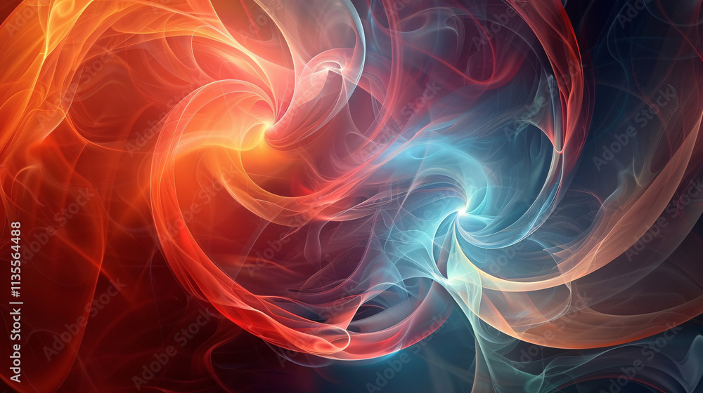 Poster mesmerizing abstract gradient: swirling red and teal energy flows in a captivating dance of light an