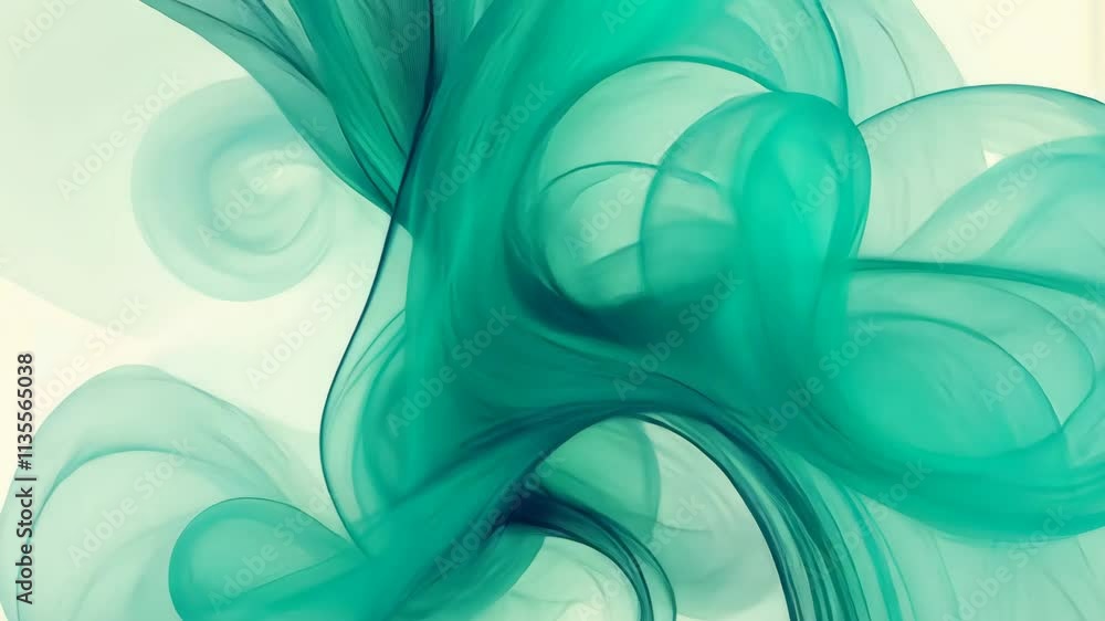Poster colorful abstract design featuring swirling teal shapes on a light background creating a soothing vi