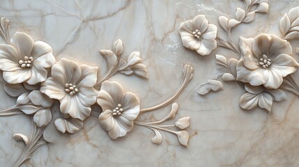 Elegant floral relief on a marble surface.