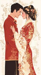 A Chinese Couple In Traditional Wedding Attire