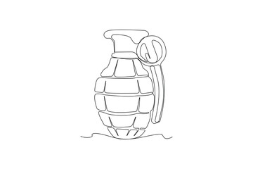 Hand grenade one-line art drawing. Military grenade continuous outline vector.