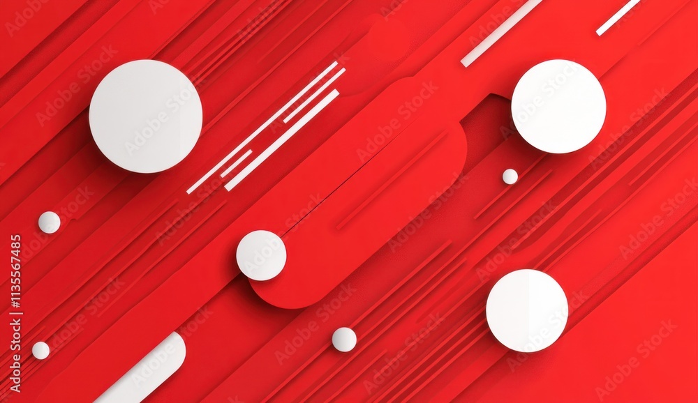 Poster Abstract red background with white circles and lines.