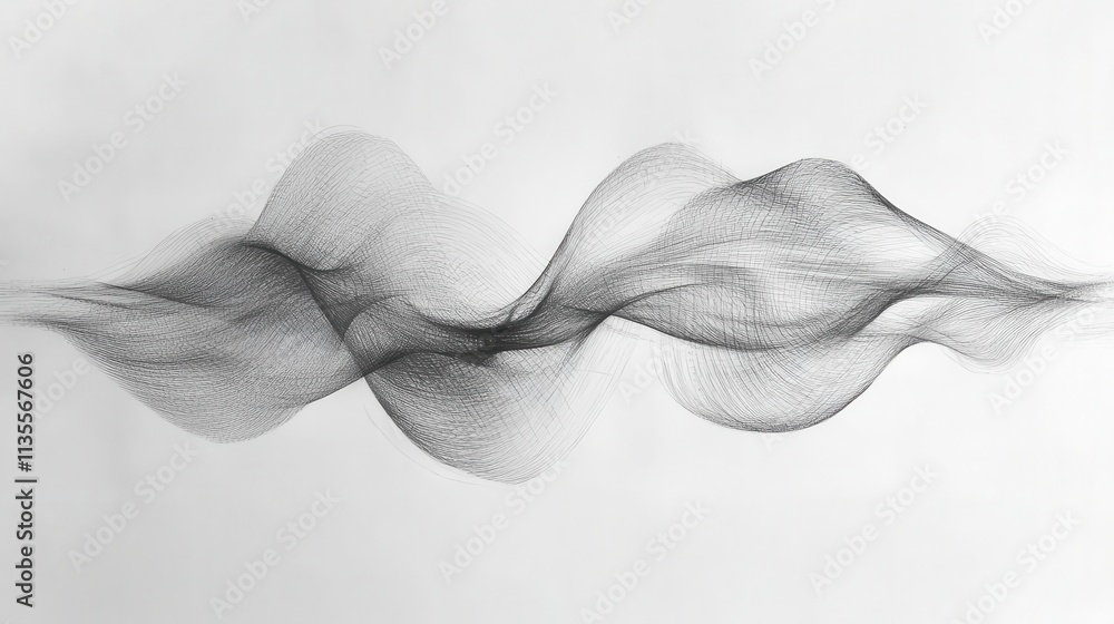 Poster pencil sketch line following drawing art: abstract waves in black and white create a dynamic visual 
