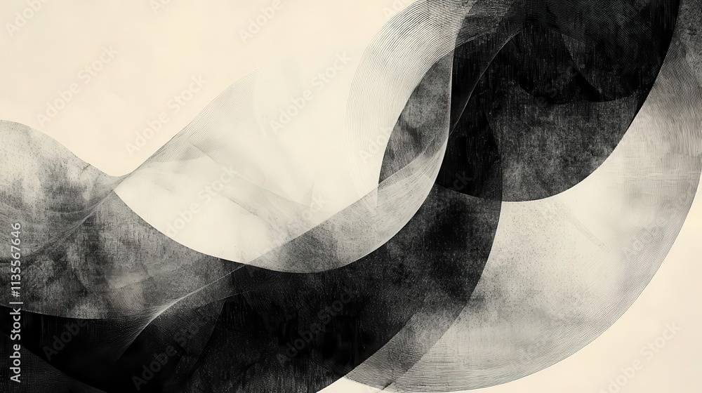 Poster pencil sketch line following drawing art: abstract waves in black and white create a harmonious blen