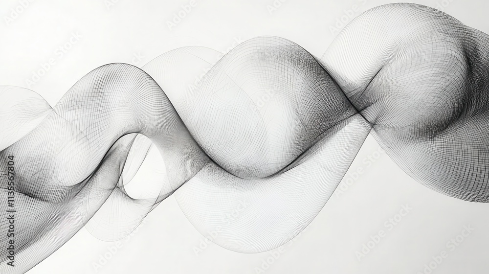 Poster pencil sketch line following drawing art: elegant black and white waves creating a dynamic visual fl